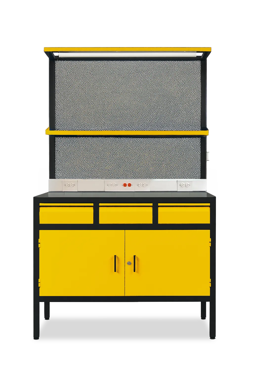 Banco-de-trabajo-metalico-industrial-amarillo-frontal Banco de trabajo industrial - Imagen 1